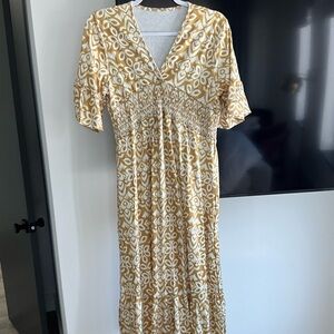 Elegant Gold and White Floral Dress